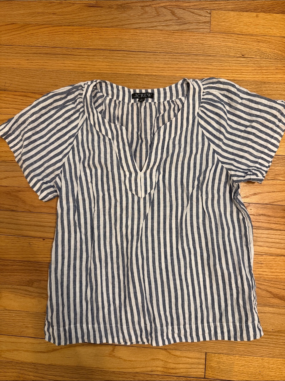 J. Crew Blue and White Vertical Stripe 100% linen top